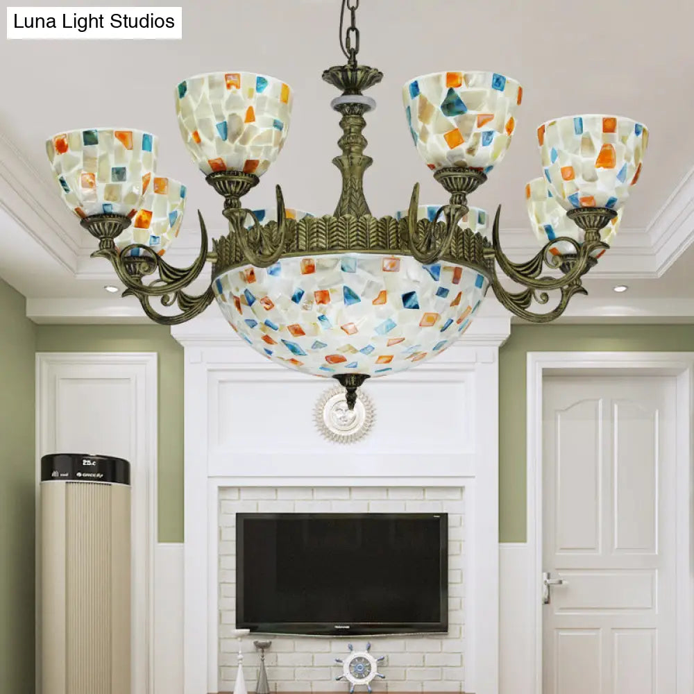 Mediterranean Shell Mosaic Pendant Chandelier - White With 5/9/11 Lights