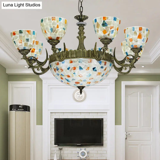 White Shell Mosaic Pendant Chandelier With 5/9/11 Lights - Mediterranean Style Ceiling Lighting