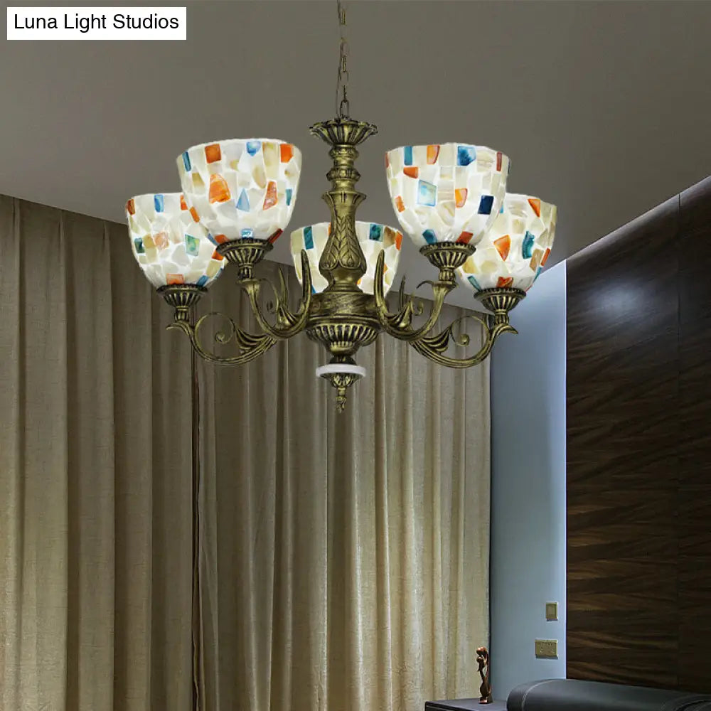 White Shell Mosaic Pendant Chandelier With 5/9/11 Lights - Mediterranean Style Ceiling Lighting