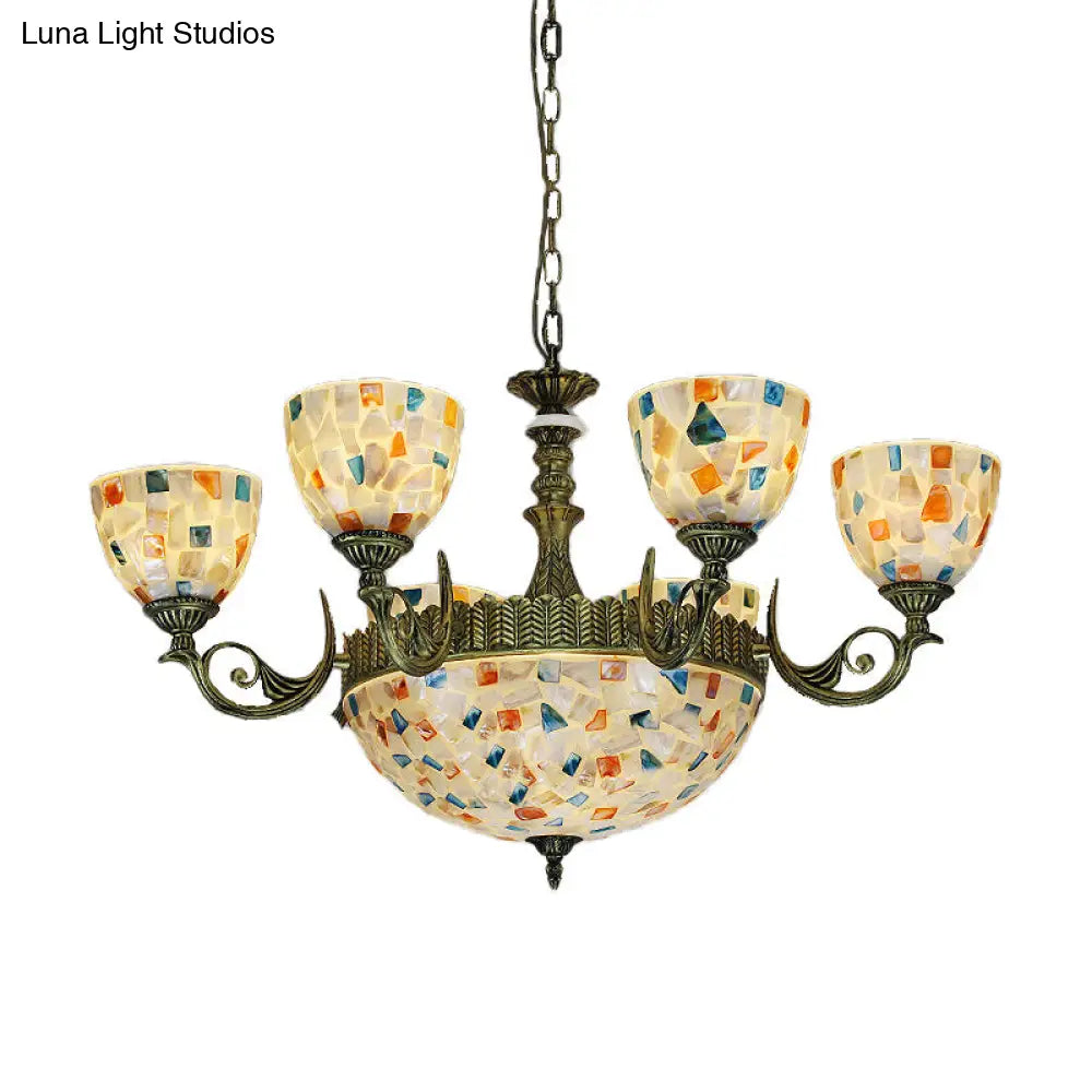 White Shell Mosaic Pendant Chandelier With 5/9/11 Lights - Mediterranean Style Ceiling Lighting