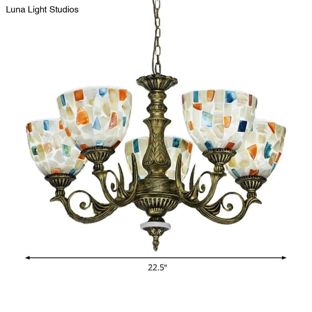 White Shell Mosaic Pendant Chandelier With 5/9/11 Lights - Mediterranean Style Ceiling Lighting