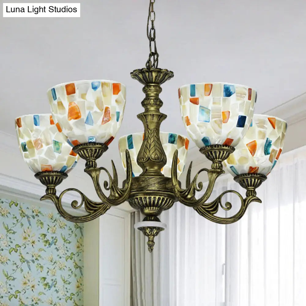 White Shell Mosaic Pendant Chandelier With 5/9/11 Lights - Mediterranean Style Ceiling Lighting