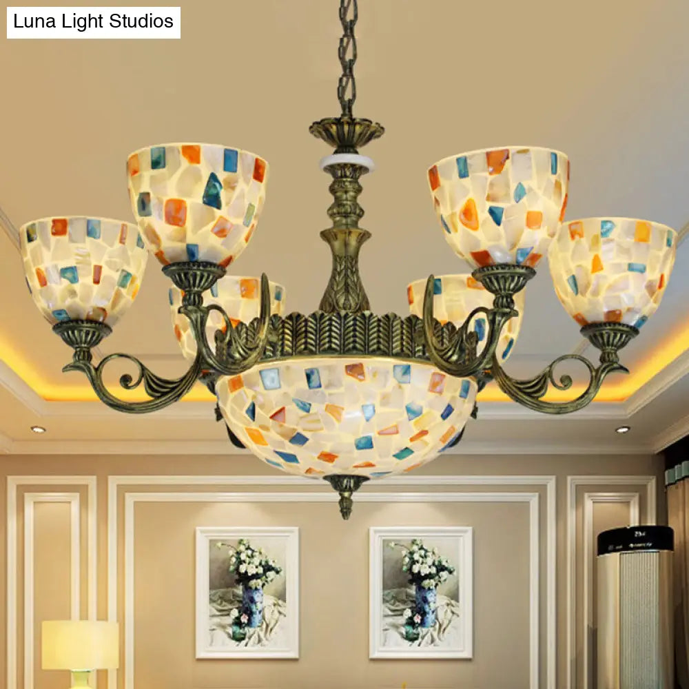 White Shell Mosaic Pendant Chandelier With 5/9/11 Lights - Mediterranean Style Ceiling Lighting