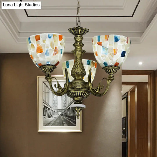 White Shell Mosaic Pendant Chandelier With 5/9/11 Lights - Mediterranean Style Ceiling Lighting