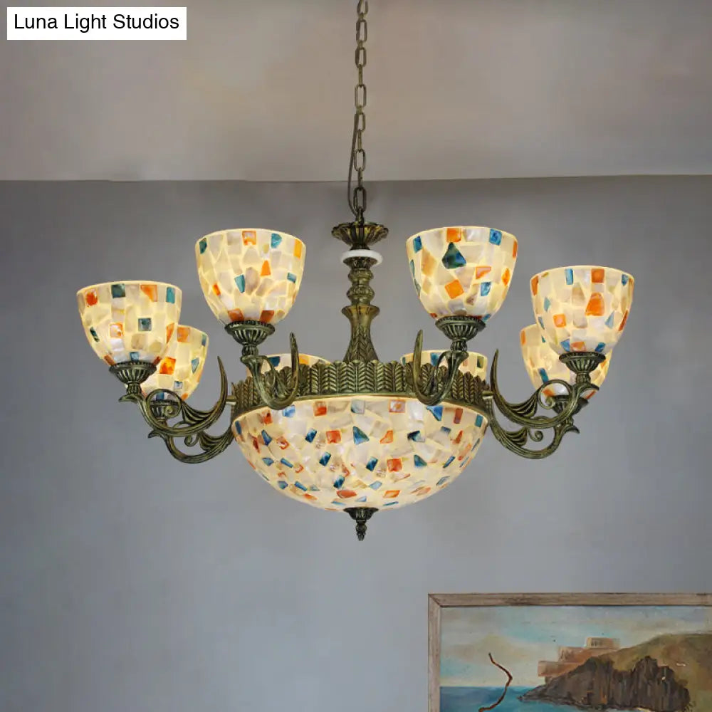 White Shell Mosaic Pendant Chandelier With 5/9/11 Lights - Mediterranean Style Ceiling Lighting