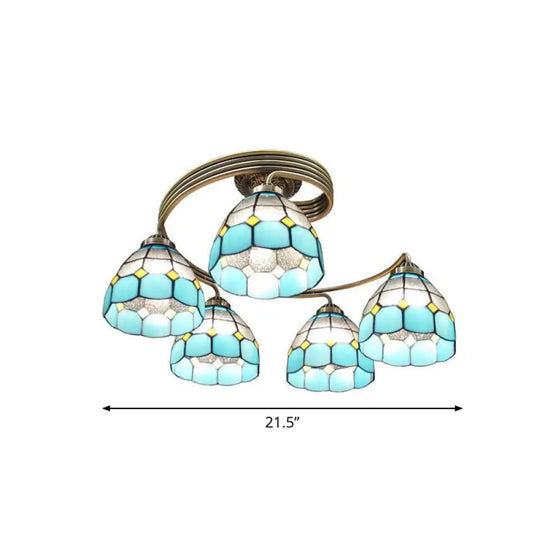 Mediterranean Spiral Metal Semi Flush Mount Ceiling Light With Stained Glass Shade 5 / Sky Blue -