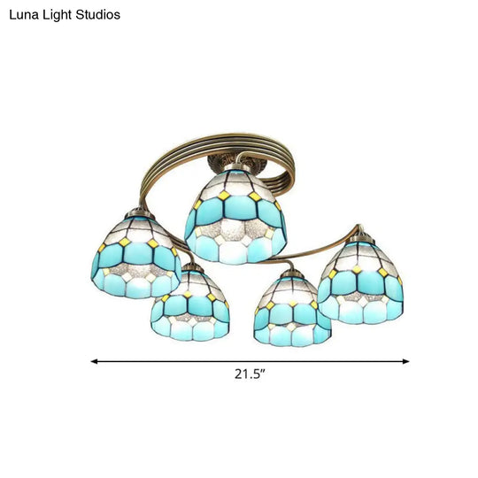Modern Mediterranean Spiral Ceiling Light Metal Semi Flush Mount With Stained Glass Shade 5 / Sky