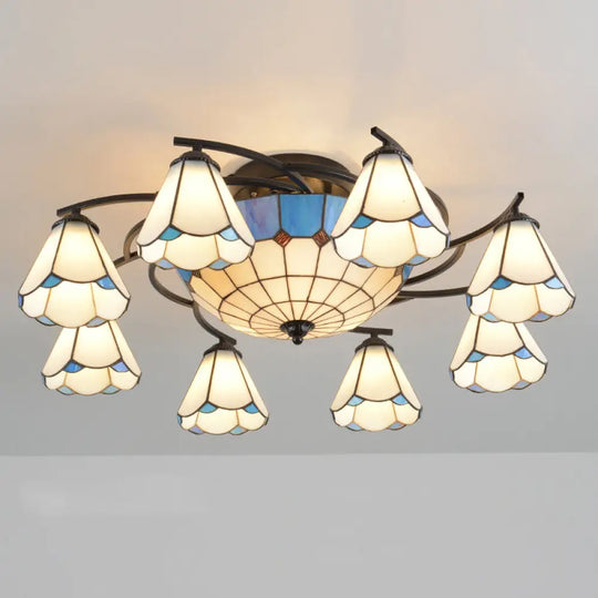 Mediterranean Stained Art Glass Ceiling Flush Light For Bedroom 11 / Blue