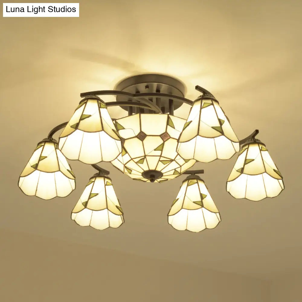 Mediterranean Stained Art Glass Ceiling Flush Light For Bedroom