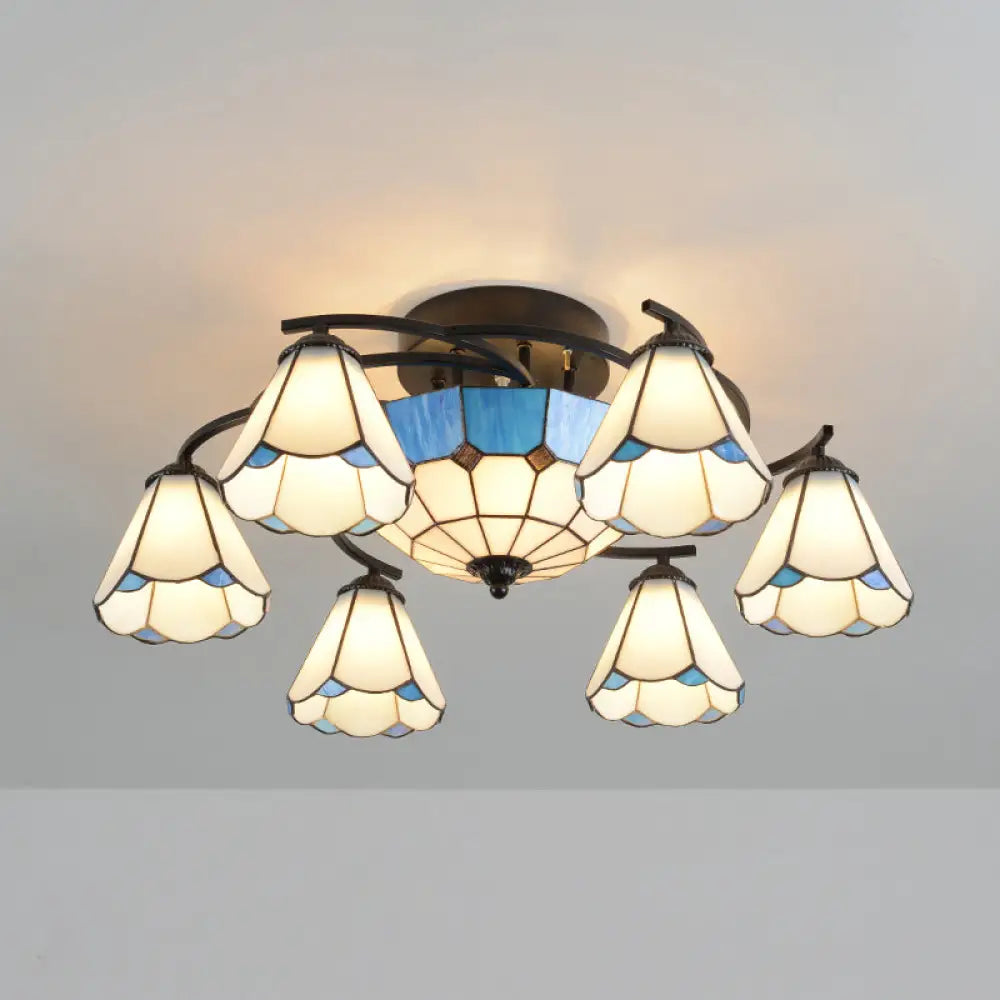 Mediterranean Stained Art Glass Ceiling Flush Light For Bedroom 9 / Blue