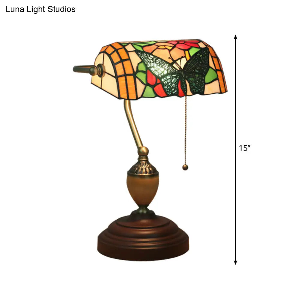 Mediterranean Stained Glass Brass Table Lamp - Elegant Nightstand Light With Dragonfly/Butterfly