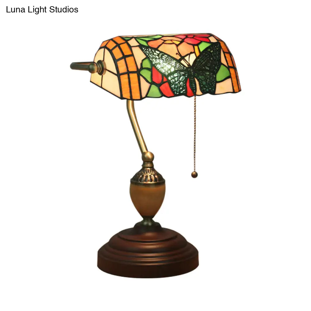 Mediterranean Stained Glass Brass Table Lamp - Elegant Nightstand Light With Dragonfly/Butterfly