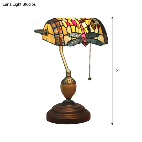 Mediterranean Stained Glass Brass Table Lamp - Elegant Nightstand Light With Dragonfly/Butterfly