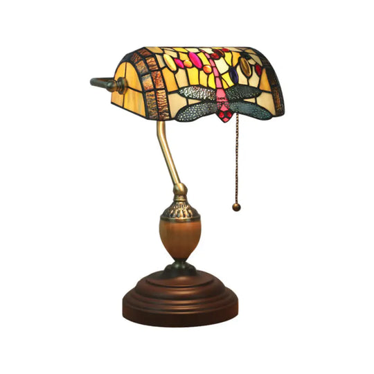 Mediterranean Stained Glass Brass Table Lamp - Elegant Nightstand Light With Dragonfly/Butterfly