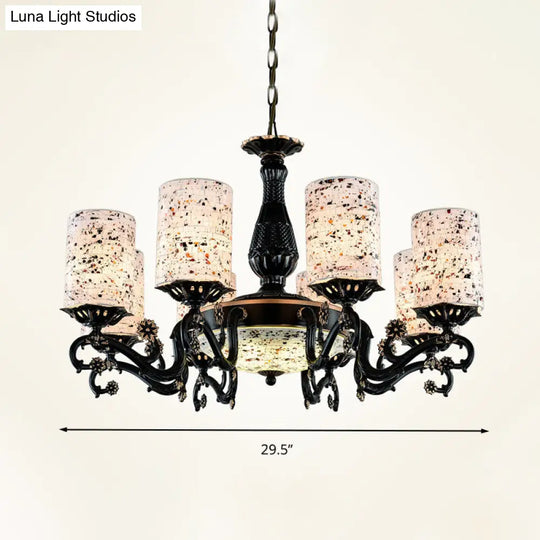 Mediterranean Stained Glass Cylinder Chandelier - 4/6/9 Hanging Lights Black Pendant Suspension