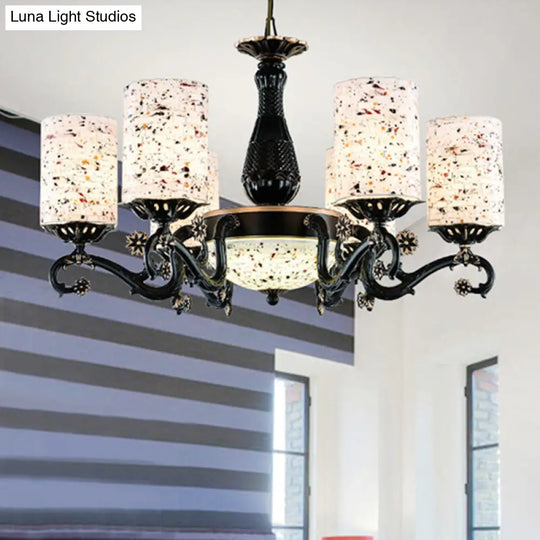 Mediterranean Stained Glass Cylinder Chandelier - 4/6/9 Hanging Lights Black Pendant Suspension 7 /