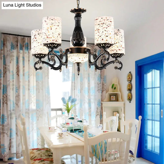 Mediterranean Stained Glass Cylinder Chandelier - 4/6/9 Hanging Lights Black Pendant Suspension 6 /