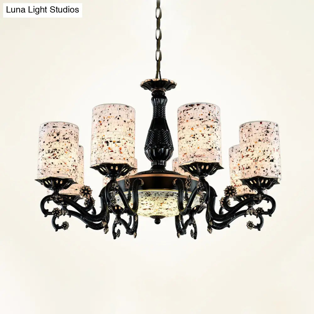 Mediterranean Stained Glass Cylinder Chandelier - 4/6/9 Hanging Lights Black Pendant Suspension 9 /