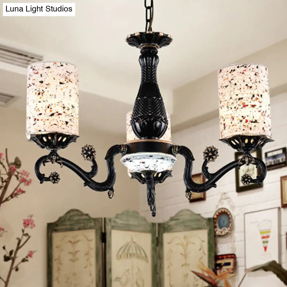 Mediterranean Stained Glass Cylinder Chandelier - 4/6/9 Hanging Lights Black Pendant Suspension 4 /