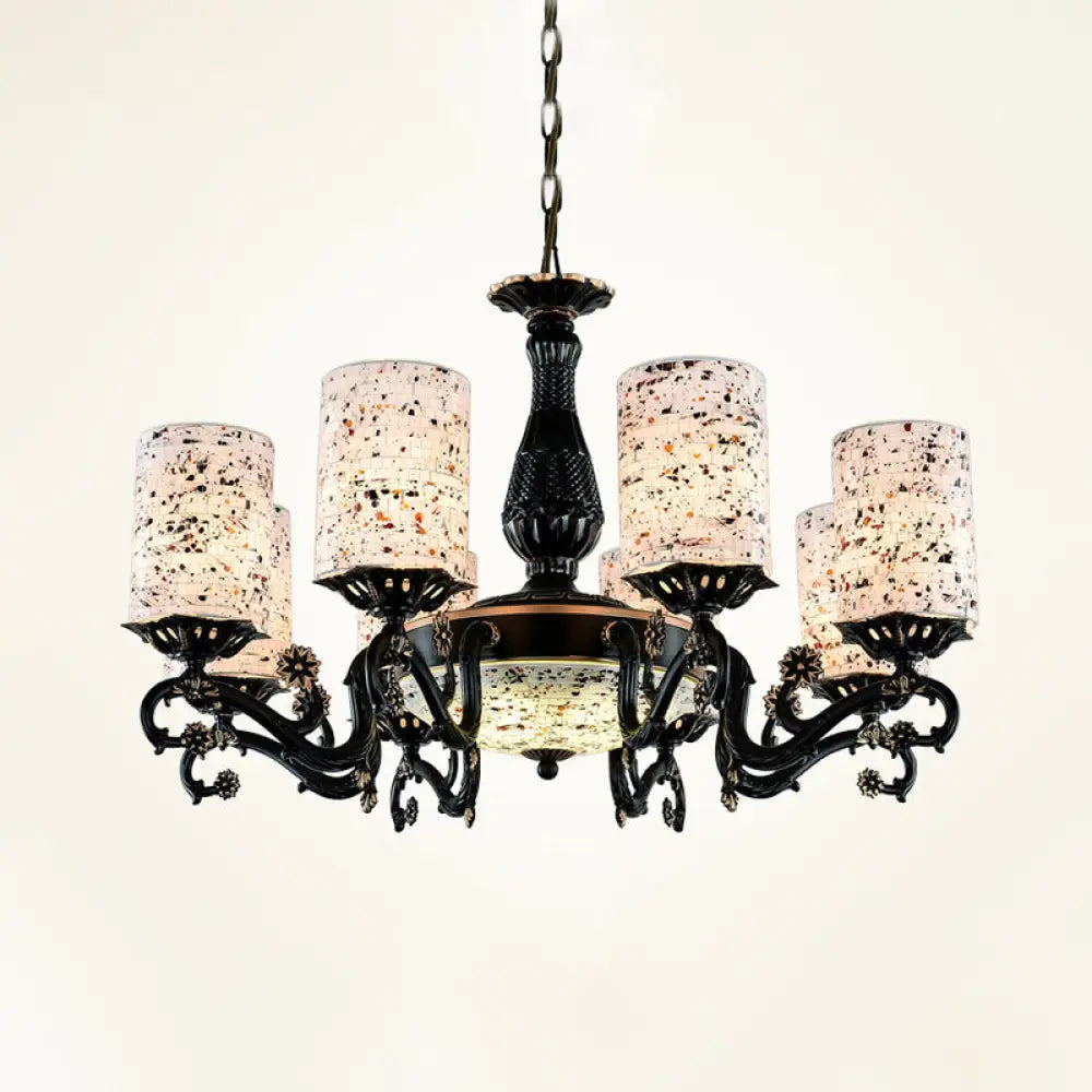 Mediterranean Stained Glass Chandelier With 4/6/9 Hanging Lights 9 / Black