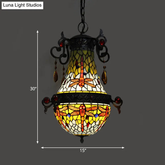 Dragonfly Pendant Light Fixture: Mediterranean Red Stained Glass 1-Light Suspension Lighting