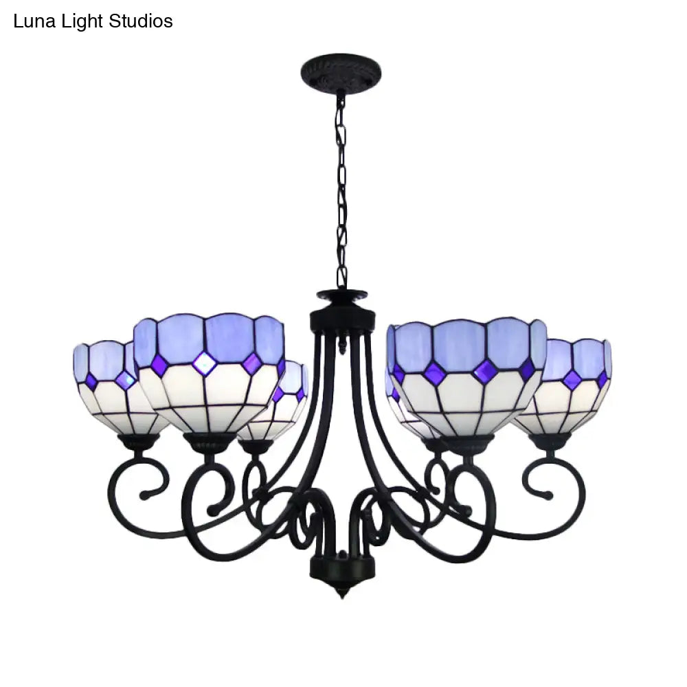 Mediterranean Stained Glass Foyer Chandelier With Multi-Light Pendant