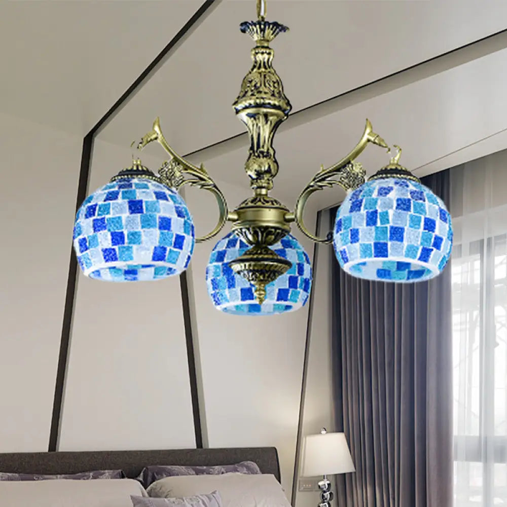 Mediterranean Stained Glass Globe Pendant Light With Blue Lights - Available In 5 9 Or 11 3 /