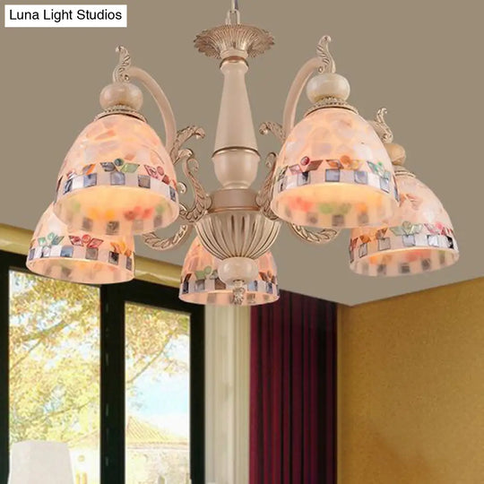 Mediterranean Stained Glass Pendant Chandelier - Beige Drop Lamp For Living Room 5 /