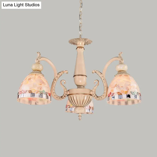 Mediterranean Stained Glass Pendant Chandelier - Beige Drop Lamp For Living Room