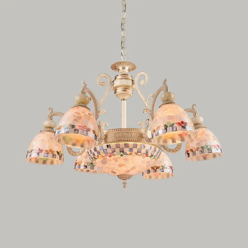 Mediterranean Stained Glass Pendant Chandelier - Beige Mosaic Lamp For Living Room (3/5/9 Lights) 9