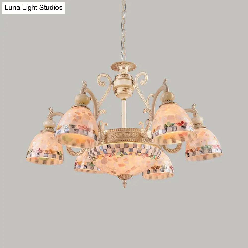 Mediterranean Stained Glass Pendant Chandelier - Beige Drop Lamp For Living Room 9 /