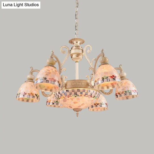 Mediterranean Stained Glass Pendant Chandelier - Beige Drop Lamp For Living Room 9 /