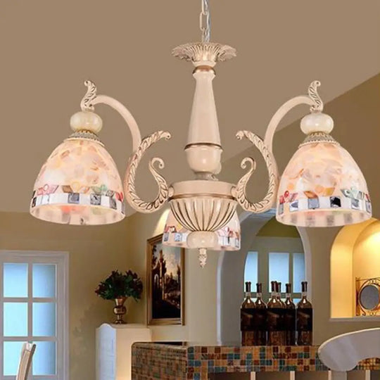 Mediterranean Stained Glass Pendant Chandelier - Beige Mosaic Lamp For Living Room (3/5/9 Lights) 3