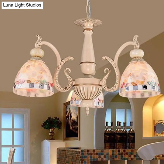 Mediterranean Stained Glass Pendant Chandelier - Beige Drop Lamp For Living Room 3 /