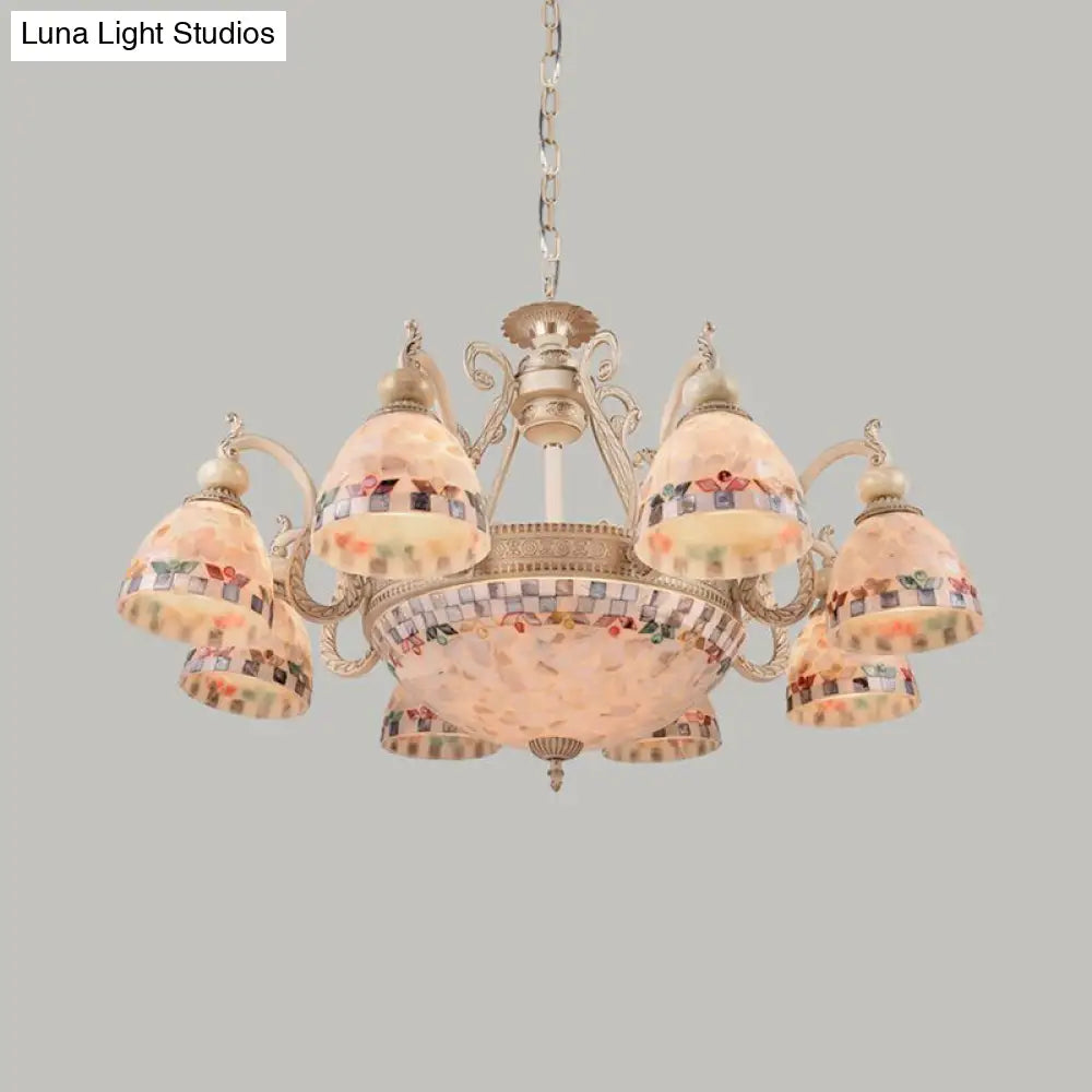 Mediterranean Stained Glass Pendant Chandelier - Beige Drop Lamp For Living Room 11 /