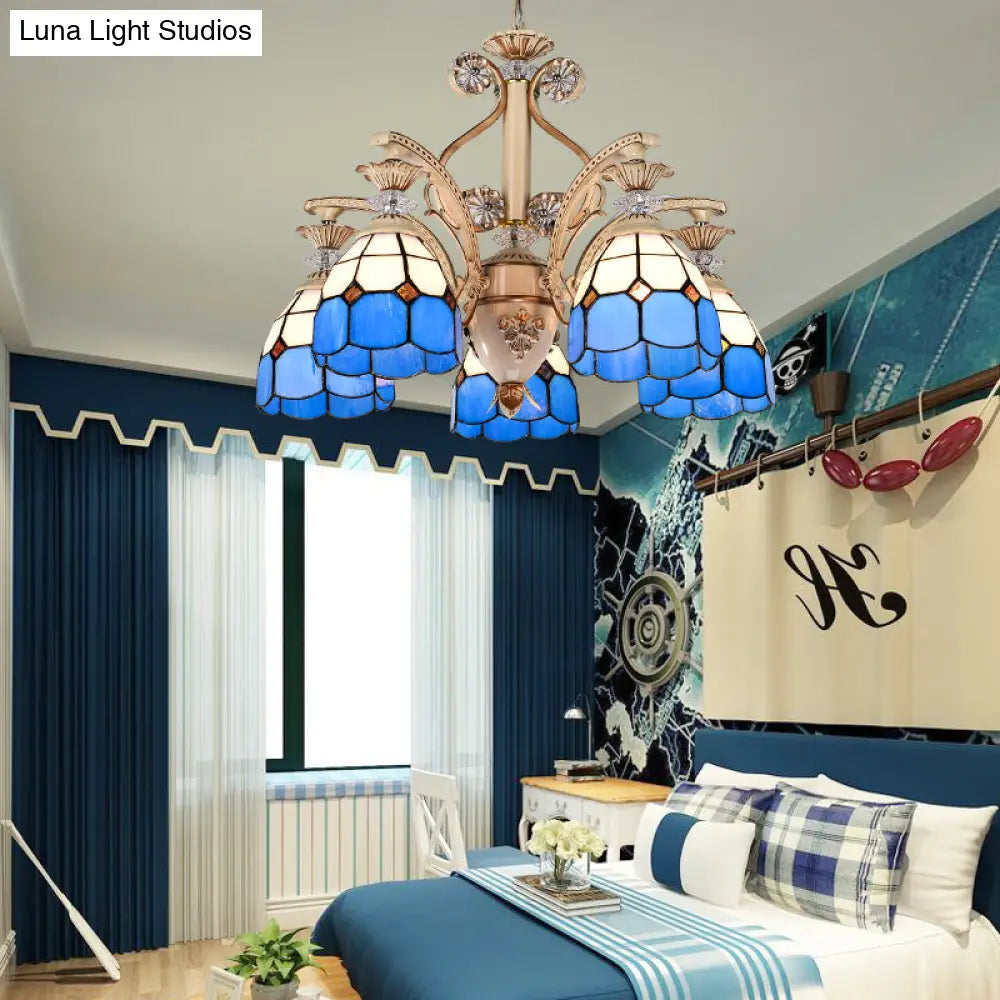 Mediterranean Stained Glass Pendant Chandelier - Blue