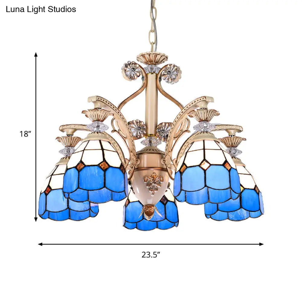 Mediterranean Stained Glass Pendant Chandelier - Blue