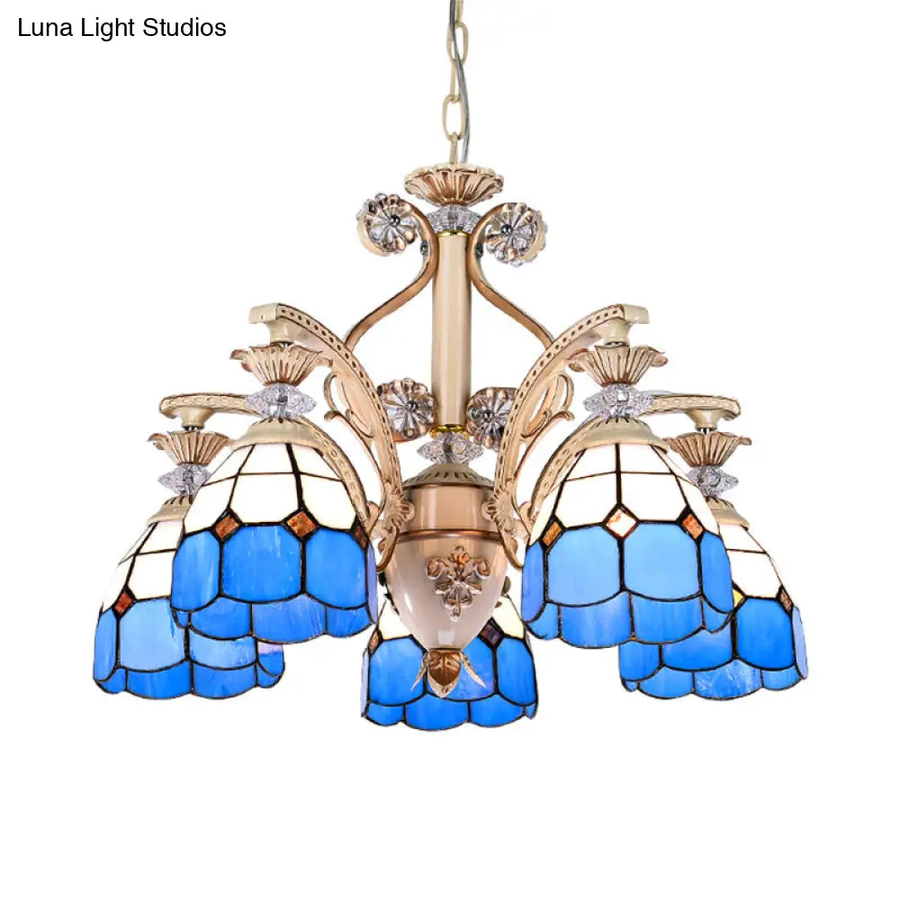 Mediterranean Stained Glass Pendant Chandelier - Blue