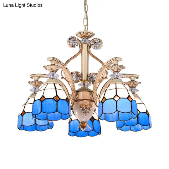 Mediterranean Stained Glass Pendant Chandelier - Blue