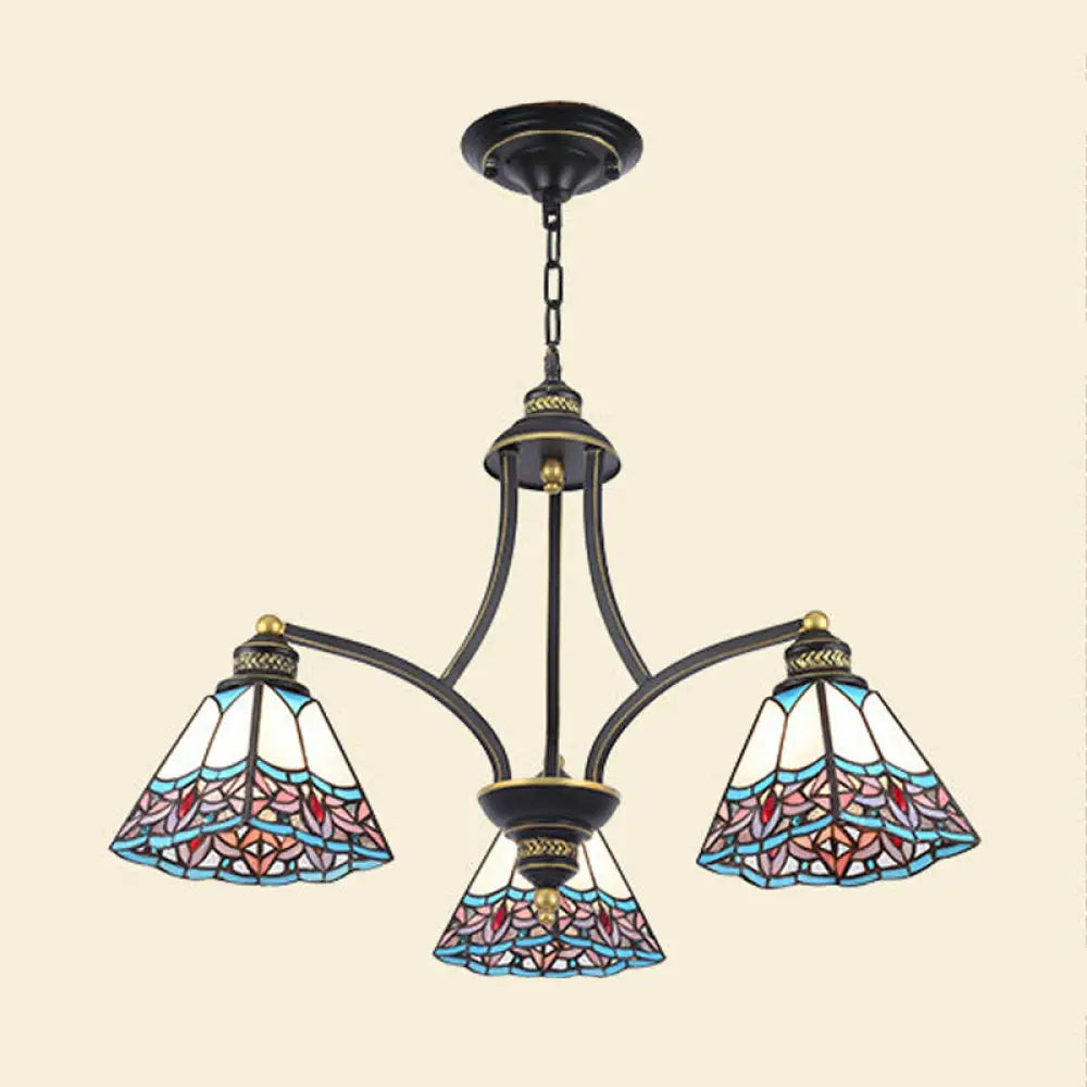 Mediterranean Stained Glass Pyramid Chandelier With 3/6/8 Lights In Vibrant Pink & Blue Or Orange -