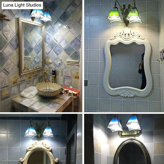 Mediterranean Stained Glass Vanity Lighting: Wall-Mounted For Bathroom