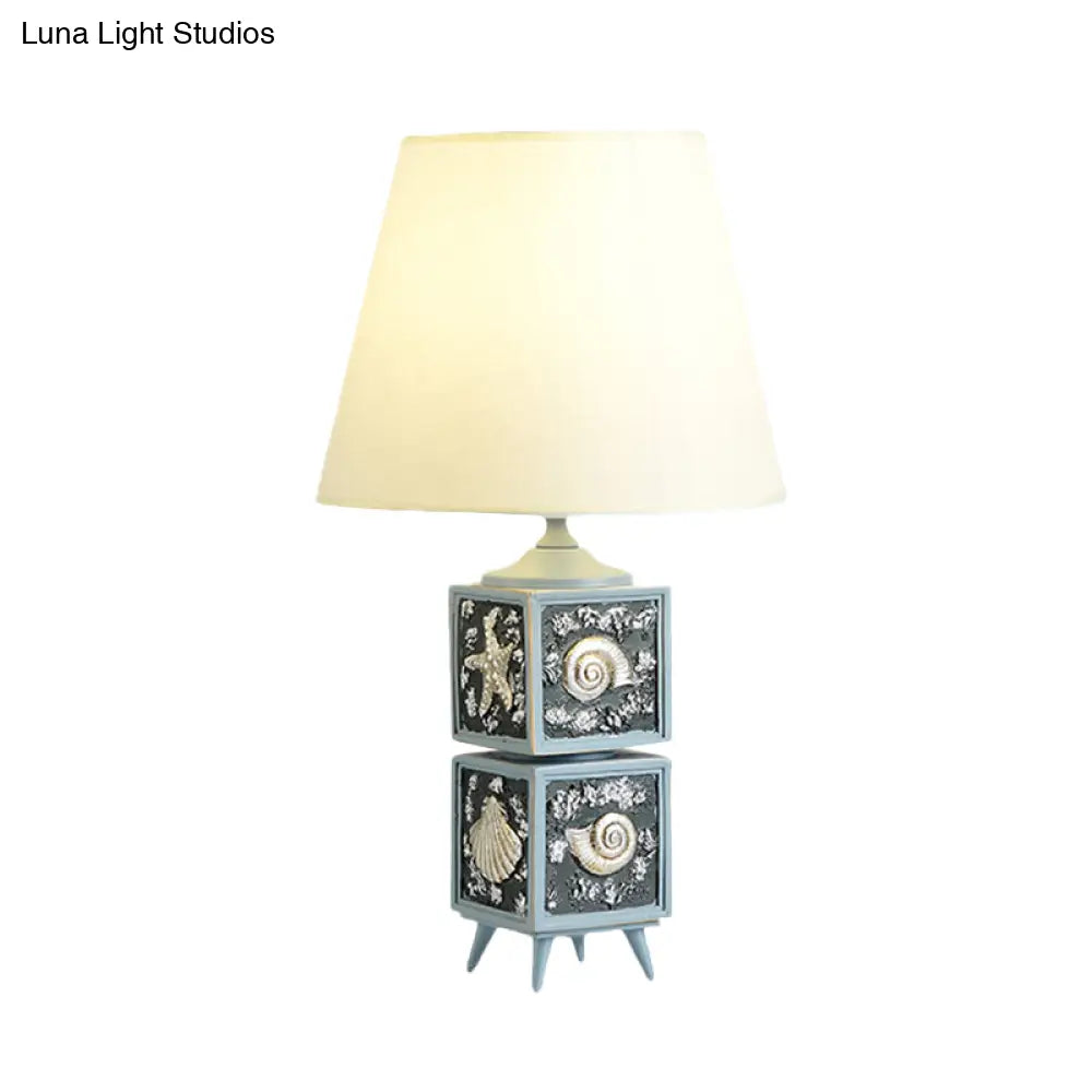 Mediterranean Style 2-Cube Nightstand Lamp In Sky Blue/Water Blue Resin Single Bedroom Table Light