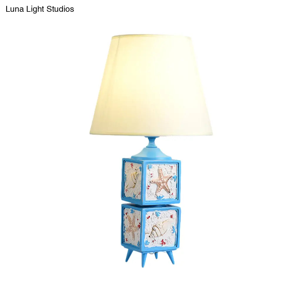 Mediterranean Style 2-Cube Nightstand Lamp In Sky Blue/Water Blue Resin Single Bedroom Table Light