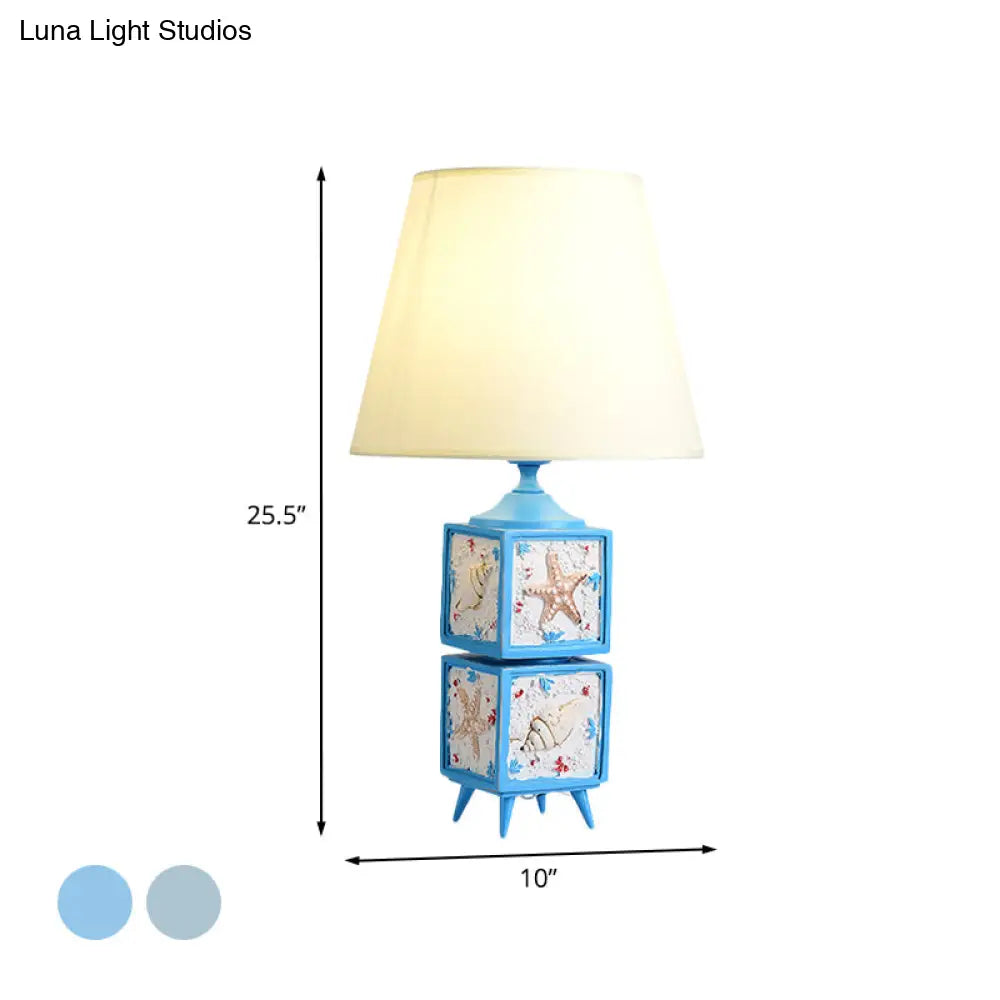 Mediterranean Style 2-Cube Nightstand Lamp In Sky Blue/Water Blue Resin Single Bedroom Table Light