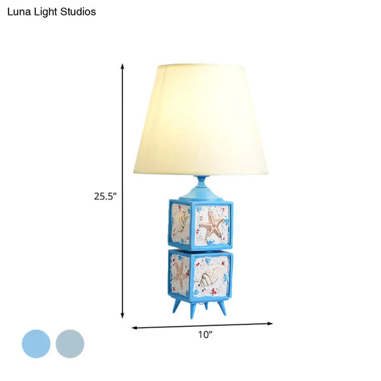 Mediterranean Style 2-Cube Nightstand Lamp In Sky Blue/Water Blue Resin Single Bedroom Table Light