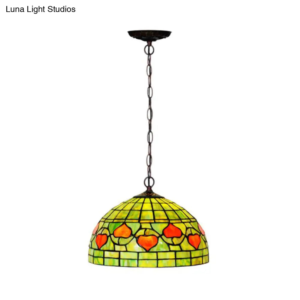 Mediterranean Style Hanging Pendant Light With Stained Glass Shade - Red/Green