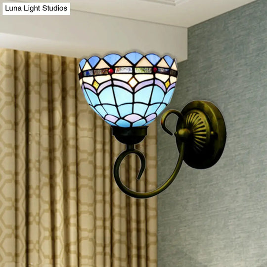 Mediterranean Style Stained Glass Wall Lamp - Blue 6/8 Width 1 Head Perfect For Cloth Shops!