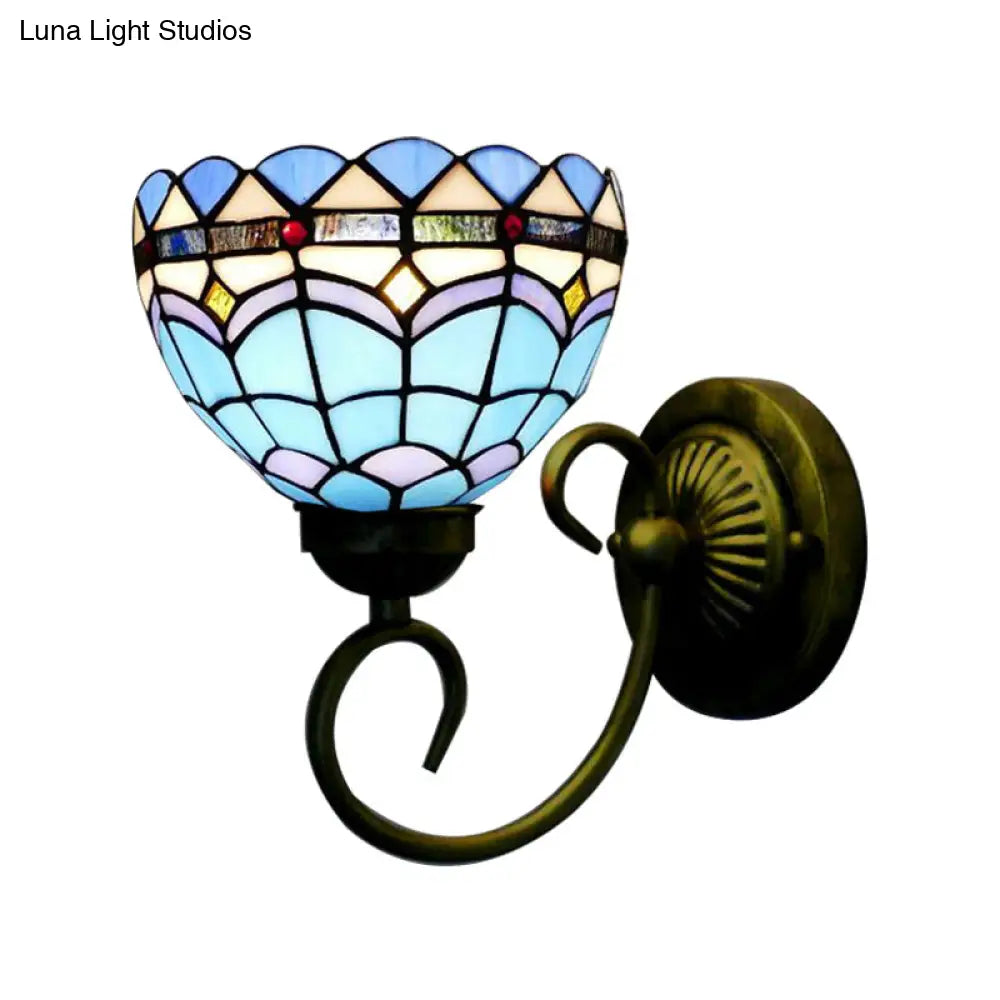 Mediterranean Style Stained Glass Wall Lamp - Blue 6/8 Width 1 Head Perfect For Cloth Shops!