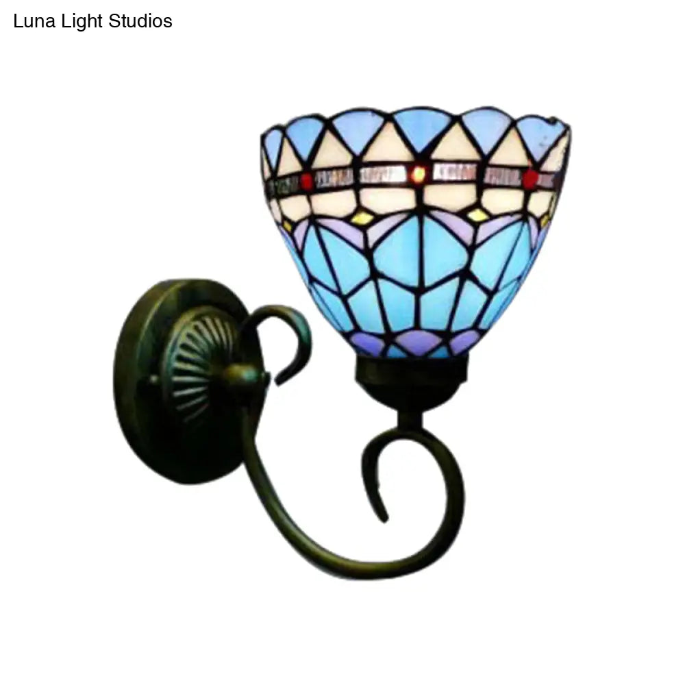 Mediterranean Style Stained Glass Wall Lamp - Blue 6/8 Width 1 Head Perfect For Cloth Shops!