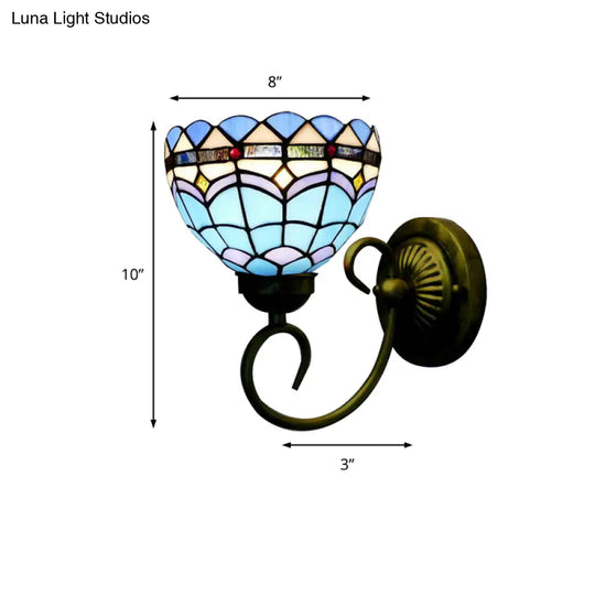 Mediterranean Style Stained Glass Wall Lamp - Blue 6/8 Width 1 Head Perfect For Cloth Shops!